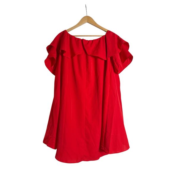 Shein Women's Boho Off The Shoulder Ruffle Mini Dress Flowy Glamorous Size L Red - Picture 4 of 7
